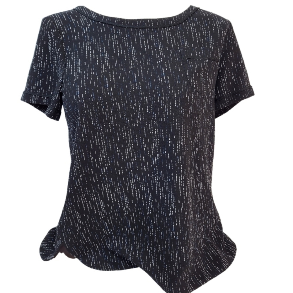 RW&Co Black Patterned Short Sleeve Blouse